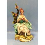Pretty 19C Porcelain Figure of a Lady Seated Reading 17cm H