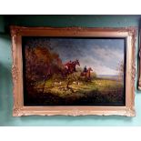 Large Heavy Gilt Framed Oil on Canvas ' Hunting Scene' by Bert Van Bulck 150cm x 107 cm