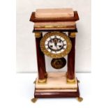 19C Rosewood & Marble 4 Pillar Mantle Clock with Front Escapement 29cm W 19cm D 48cm H