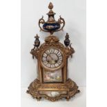 Stunning Vict Ormolu Mount Brass Mantel Clock with Brass & Hand Painted Porcelain 32cm W 13cm D