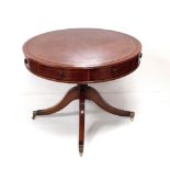 Good Quality Inlaid Mahogany 4 Drawer Leather Top Drum Table 95cm Diam 74cm H