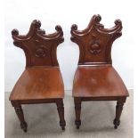 Pair of 19C Mahogany Hall Chairs