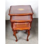 Inlaid Mahogany Nest of 3 Tables with Glass Protector