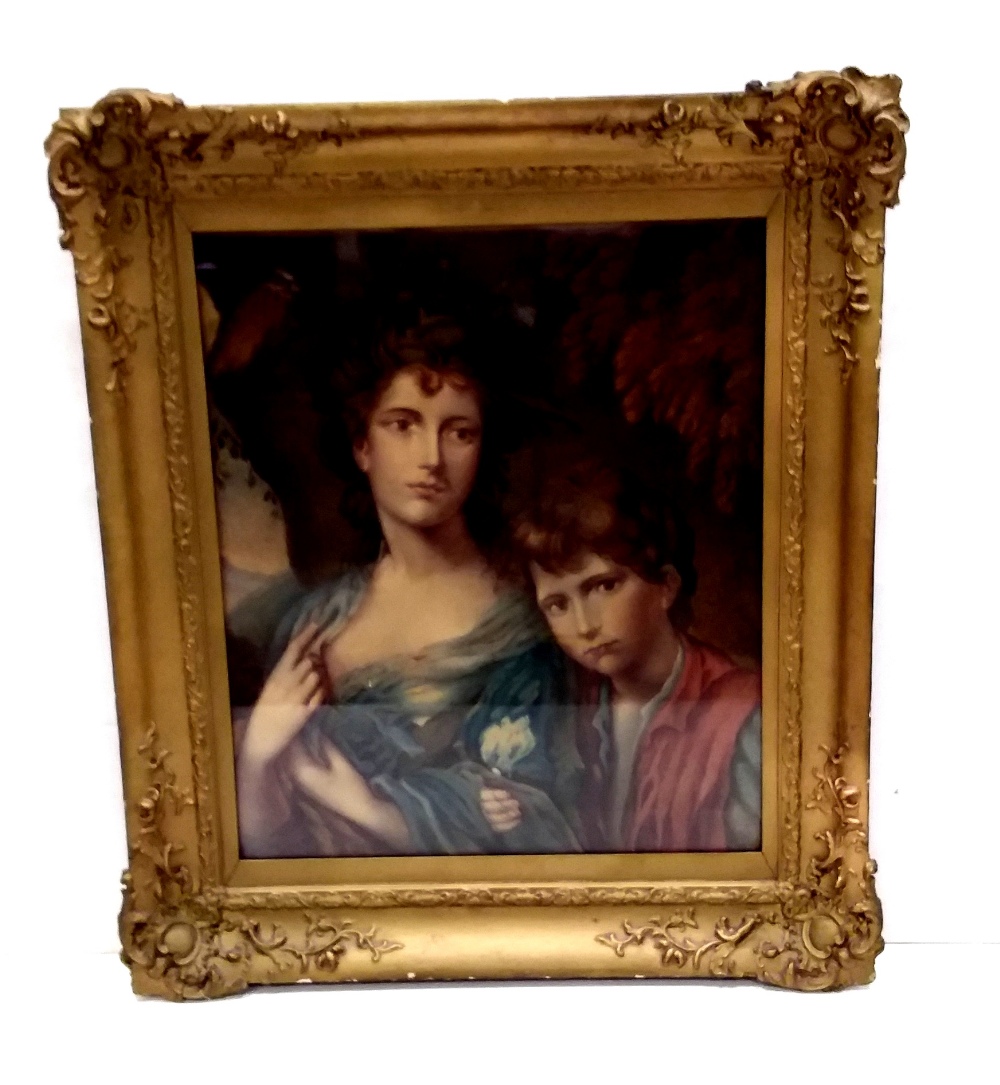 19C Heavy Gilt Framed Watercolour 'Mother & Child' 80cm W x 94cm H