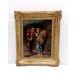 Good Quality Gilt Framed Oil on Canvas of a Boy & Girl 59cm W x 74cm H