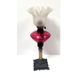 French Ruby & Pewter Oil Lamp 45cm H