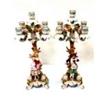 Fabulous Pair of Continental 5 Branch Porcelain Candelabras 45cm H x 20cm SQ