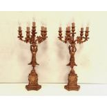 Pair of Large Extremely Heavy 19C French Empire Style 6 Branch Gilt Candelabras In Original Finish