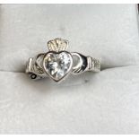 Silver Claddagh Stone Set Ring,