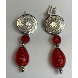 Levante Red & Silver Disc Earrings