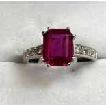 Silver Red CZ Cushion Dress Ring,