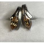 Pair of Silver & Amber Stone Earrings