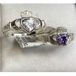 2 Silver Claddagh Stone Set Ring,