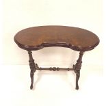 Good Quality 19C Burr Walnut Kidney Shaped Side Table with Cross Stretcher 91cm W 48cm D 75cm H