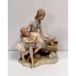 Nao Figure of 2 Girls on Bench with Doves 20cm W x 22cm H