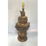 Large Japense Meiji Period Bronze Lamp,