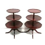 Unusual Pair of Regency Style 3 Tier Mahogany Serving Tables 62cm Diameter 78cm H