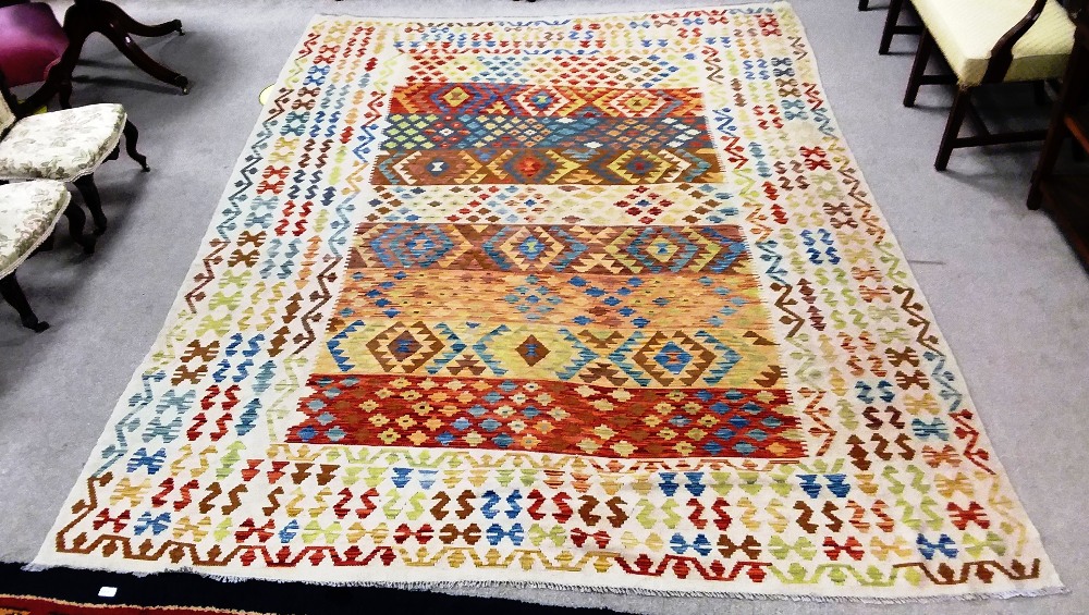 Very Fine Semi Antique Caucasian Flat Weave Carpet , Vegetable Dye All Over, Diamond Medallions,