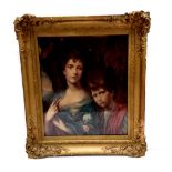 19C Heavy Gilt Framed Watercolour 'Mother & Child' 80cm W x 94cm H