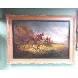 Large Heavy Gilt Framed Oil on Canvas ' Hunting Scene' by Bert Van Bulck 150cm x 107cm