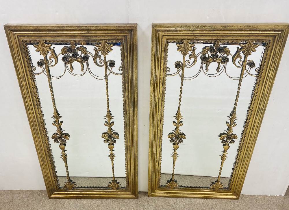 Stunning Pair of Wall Mirrors with Brass Decoration 72cm W x 133cm H