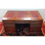 Leather Top Mahogany Twin Pedestal Desk in Perfect Condition 153cm W 92cm D 77cm H