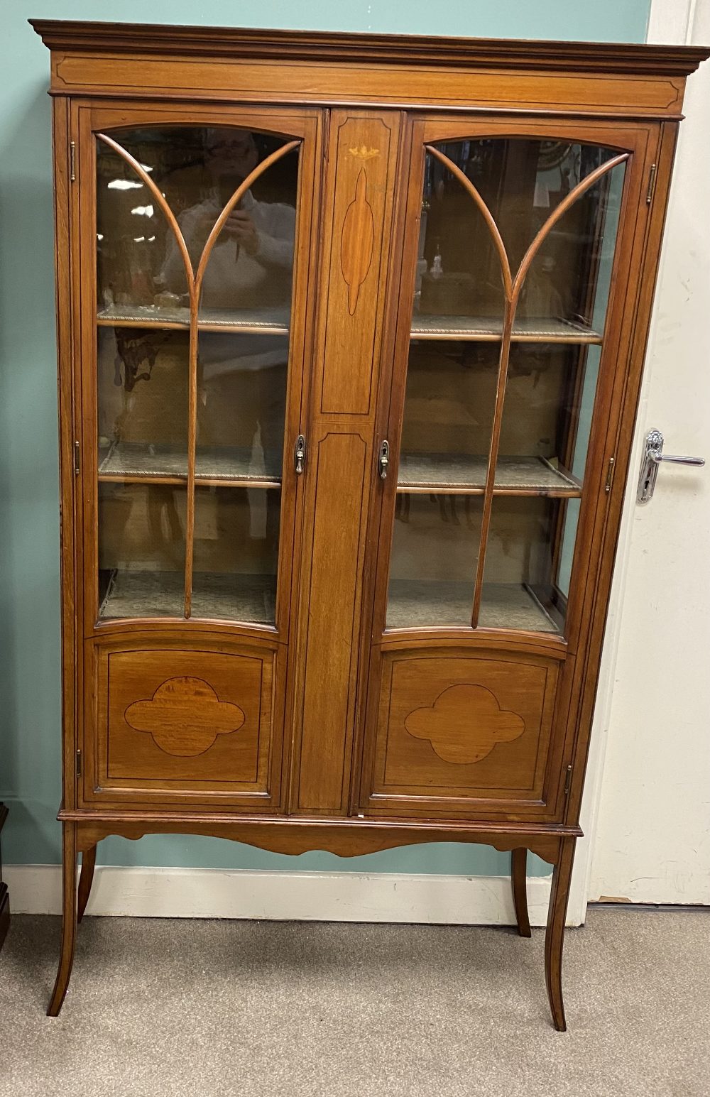 Edw Inlaid Mahogany Display Cabinet 197cm W 33cm D 171cm H