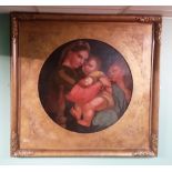 Large Vict Gilt Oil on Heavy Canvas ' Mother & Children' 130cm W x 106cm H
