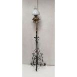 Wrought Iron & Brass Telescopic Floor Standing Oil Lamp 170cm H