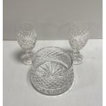Pair of Waterford Sherry Glasses & Waterford Bowl
