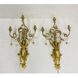 Stunning Pair of Neo Classical Style Gilt Wall Sconces 93cm L x 50cm