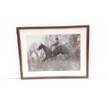 Hunting Print in Mahogany Frame 75cm x 56cm Including Frame