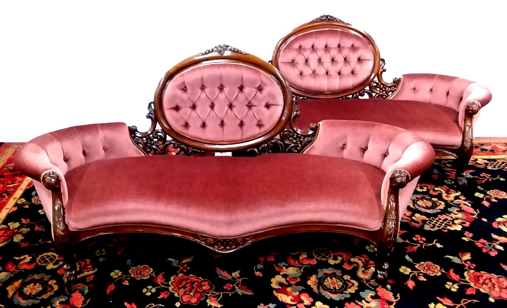 Impressive Pair of Vict Style Mahogany Couches on Cabriole Leg 200cm W 78cm D 90cm H