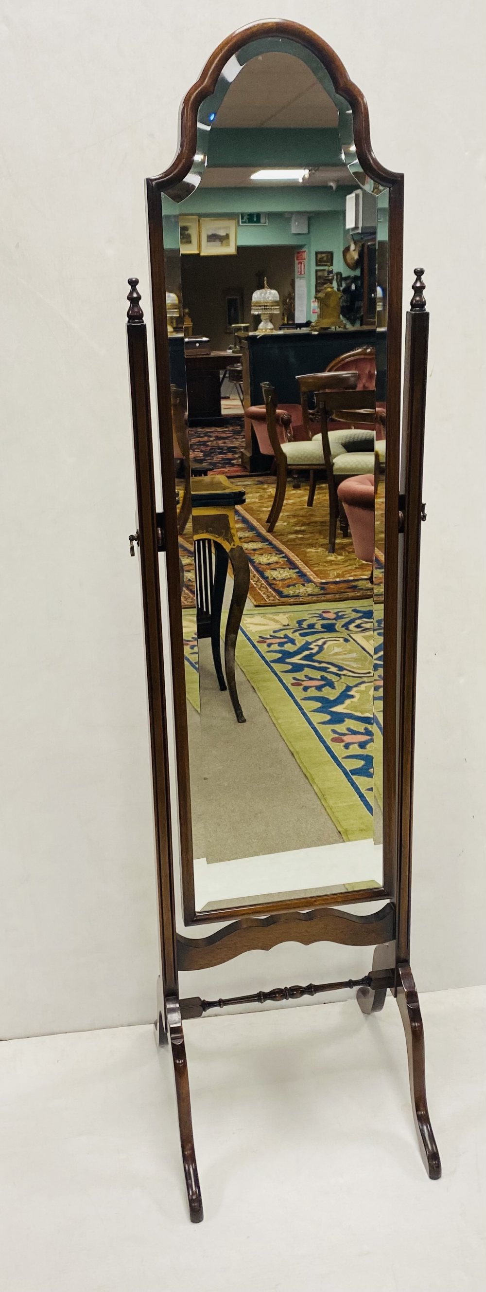 Beautiful Quality Slimline Mahogany Bevelled Cheval Mirror 41cm W x 163cm H