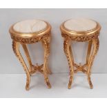 Pair of Marble Top Gilt Circular Tables 43cm Diam 70cm H