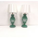 Pair of Green Opaline Lamps,