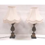 Pair of Brass on Marble Base Table Lamps