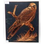 Dick Twinney: a copper plaque with study of perching hawk - signed