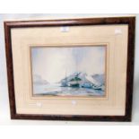 Claude Kitto: a framed faded coloured print, depicting a harbour scene