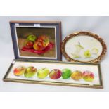 Christopher King: two framed oil on board still life paintings of apples - sold with a watercolour