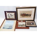 A quantity of assorted framed antique and later hunting prints, including Mrs M. Harcourt Webb