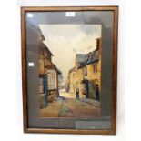 Hensman: a framed watercolour, depicting a street scene in Chipping Campden - signed and titled in