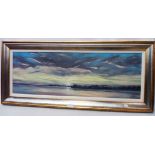 E. J. Matthews: a framed modern oil on canvas, depicting a panoramic view of a tranquil coast -