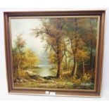 †C. Innes: a framed oil on board, depicting a river landscape - signed