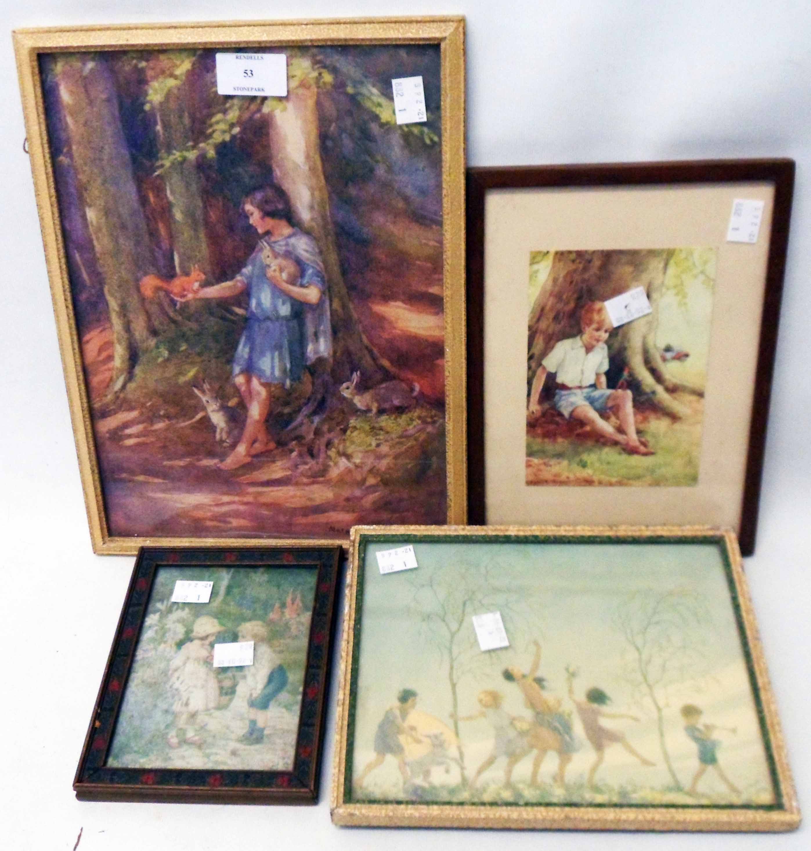 Four small framed coloured prints after Margaret W. Tarrant