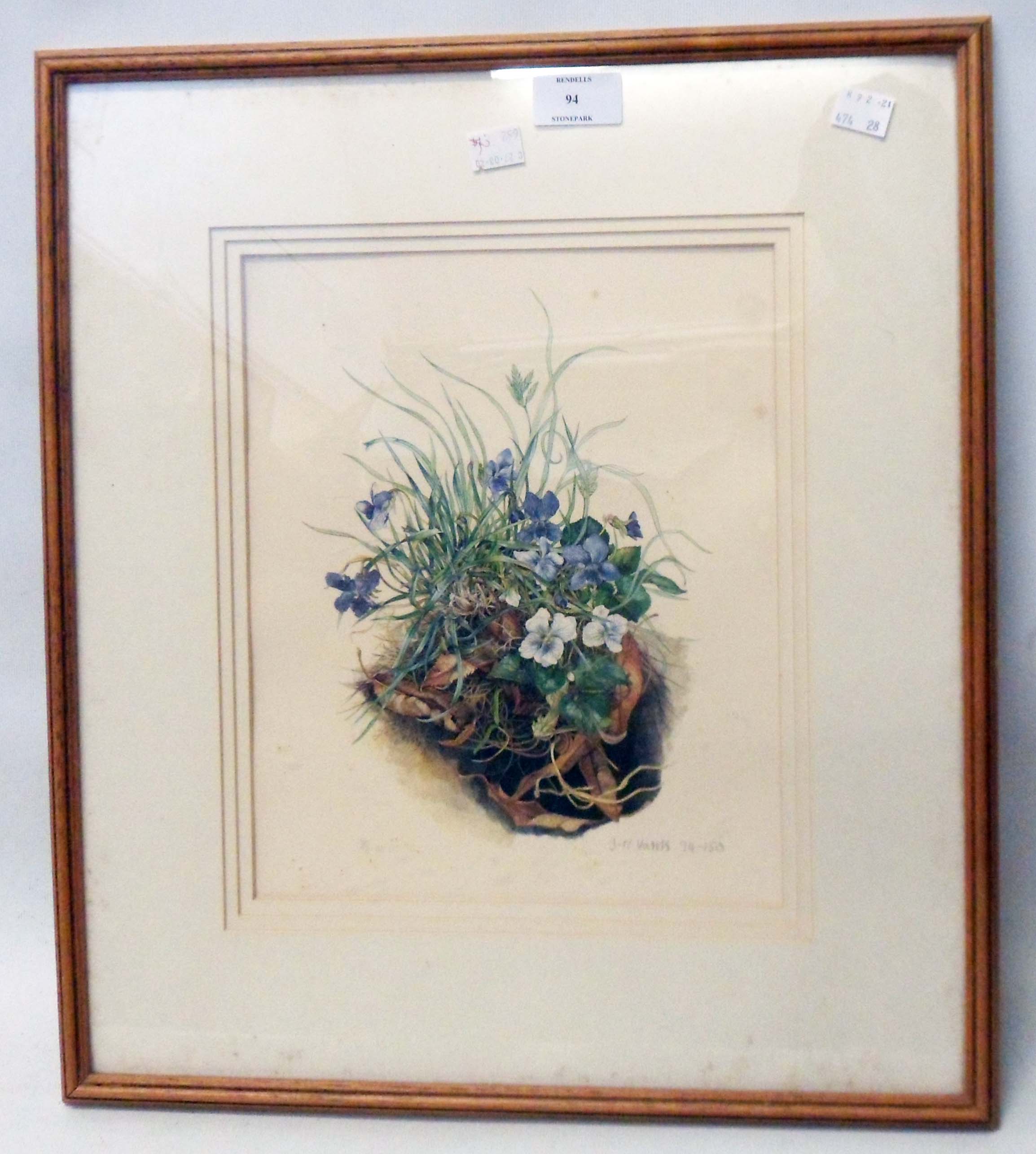 A signed limited edition coloured print, depicting a clump of wild flowers