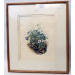 A signed limited edition coloured print, depicting a clump of wild flowers