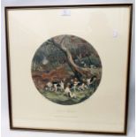 After W. J. Shayer: a framed circular image coloured hunting print, entitled Run to Earth