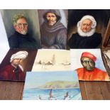 †M. Cox: four unframed oil portraits on board - sold with three other unframed paintings