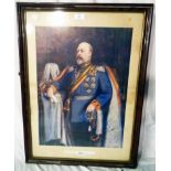 A framed coloured print portrait of King Edward VII